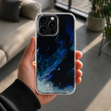 Abstract art phone case featuring a blue swirl design — Lifestyle