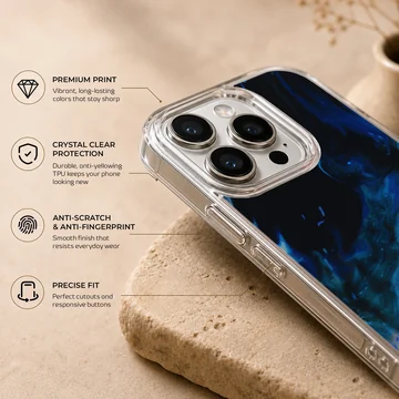 Abstract art phone case featuring a blue swirl design — Info