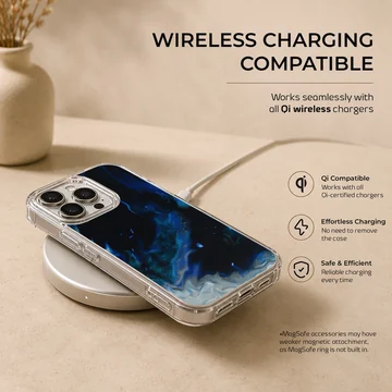 Abstract art phone case featuring a blue swirl design — Charging