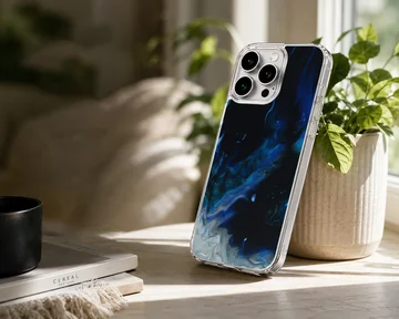Abstract art phone case featuring a blue swirl design — Lifestyle