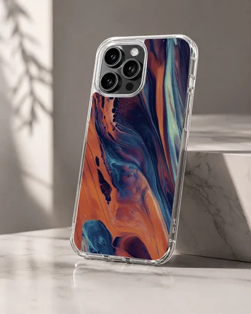 Vibrant abstract art design on phone case showcasing dynamic color flow. — Hero