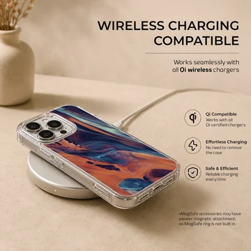 Vibrant abstract art design on phone case showcasing dynamic color flow. — Charging
