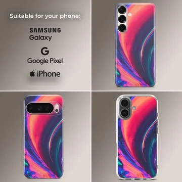 Abstract art design with vibrant swirls on phone case — Collage