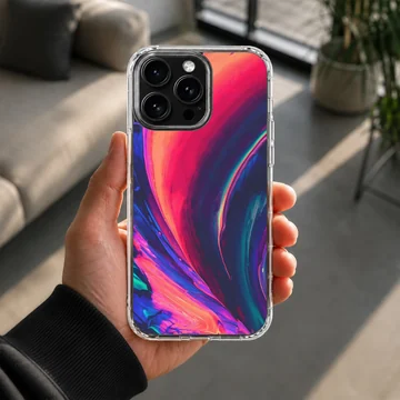 Abstract art design with vibrant swirls on phone case — Lifestyle