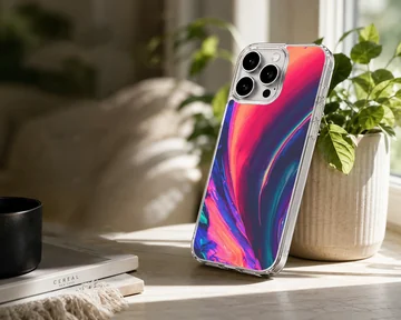 Abstract art design with vibrant swirls on phone case — Lifestyle