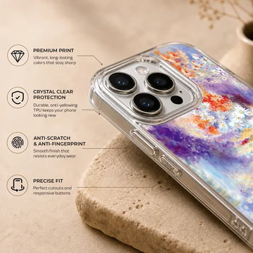Abstract art design featuring colorful, serene swirls on phone case — Info