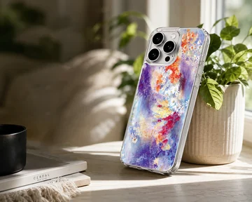 Abstract art design featuring colorful, serene swirls on phone case — Lifestyle