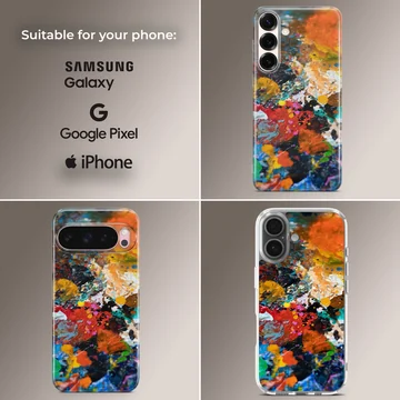 Vibrant abstract art with dynamic colors on phone case — Collage