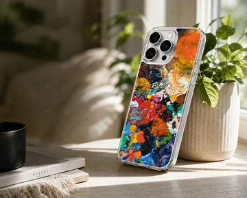 Vibrant abstract art with dynamic colors on phone case — Lifestyle