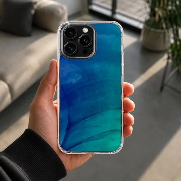 Blue and green abstract art design on phone case — Lifestyle