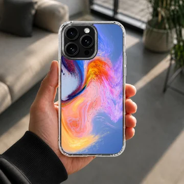 Abstract art phone case with a vibrant color swirl pattern — Lifestyle