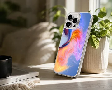 Abstract art phone case with a vibrant color swirl pattern — Lifestyle