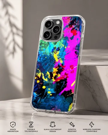 Dynamic abstract art with vibrant colors on phone case — Specs