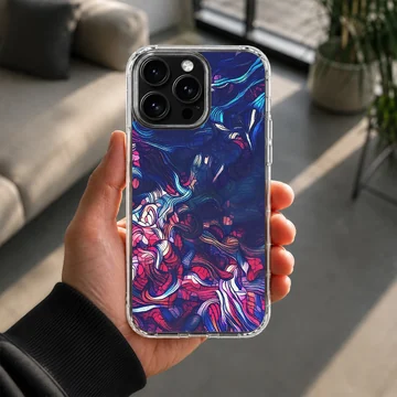 Abstract art design with vibrant blue, red, and purple colors on a phone case — Lifestyle