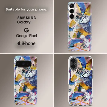 Dynamic abstract artwork with bold colors on phone case — Collage