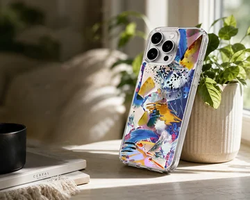 Dynamic abstract artwork with bold colors on phone case — Lifestyle