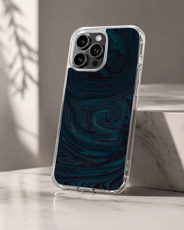 Abstract swirling pattern in blue and black on phone case — Hero