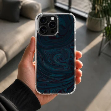 Abstract swirling pattern in blue and black on phone case — Lifestyle