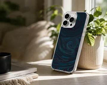Abstract swirling pattern in blue and black on phone case — Lifestyle