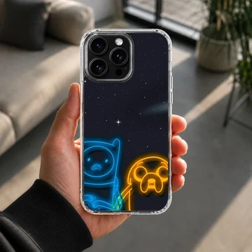 Adventure Time themed phone case with cartoon characters under a starry sky — Lifestyle