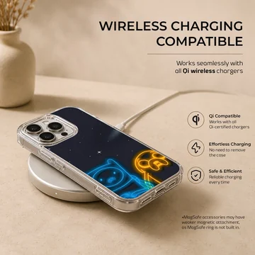 Adventure Time themed phone case with cartoon characters under a starry sky — Charging