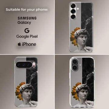 Aesthetic abstract art featuring a sculpture and abstract elements on phone case — Collage