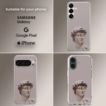 Aesthetic abstract art with a statue design on phone case — Collage