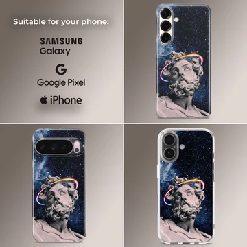 Cosmic sculpture design with abstract aesthetic on phone case — Collage