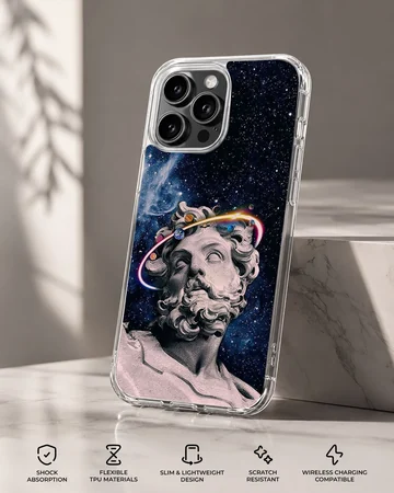 Cosmic sculpture design with abstract aesthetic on phone case — Specs