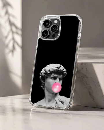 Aesthetic abstract art phone case featuring a bust with bubblegum