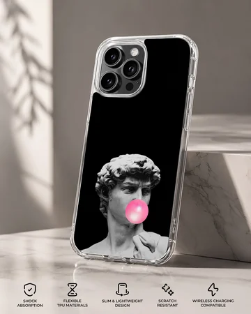 Aesthetic abstract art phone case featuring a bust with bubblegum — Specs