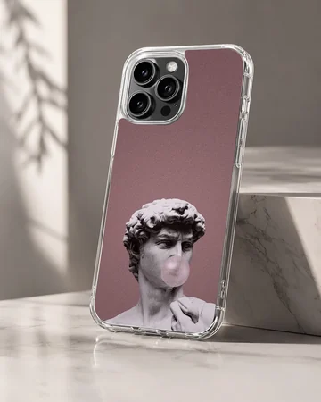 Aesthetic abstract art design featuring sculpture and bubblegum on a phone case — Hero