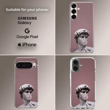 Aesthetic abstract art design featuring sculpture and bubblegum on a phone case — Collage