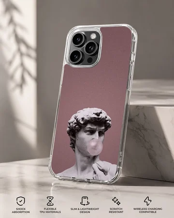 Aesthetic abstract art design featuring sculpture and bubblegum on a phone case — Specs