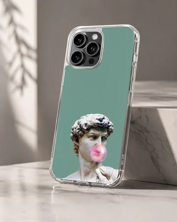 Aesthetic abstract art featuring a statue with bubblegum on phone case — Hero