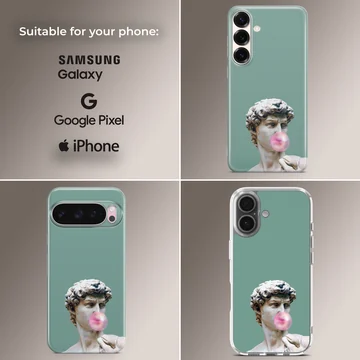 Aesthetic abstract art featuring a statue with bubblegum on phone case — Collage