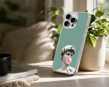 Aesthetic abstract art featuring a statue with bubblegum on phone case — Lifestyle