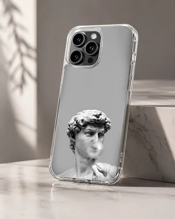 White statue with bubble gum on aesthetic abstract art phone case — Hero