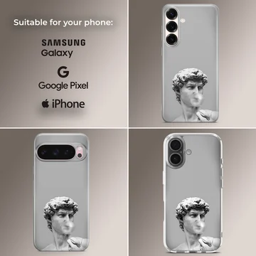 White statue with bubble gum on aesthetic abstract art phone case — Collage
