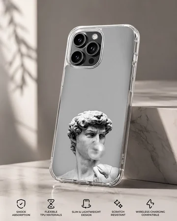 White statue with bubble gum on aesthetic abstract art phone case — Specs
