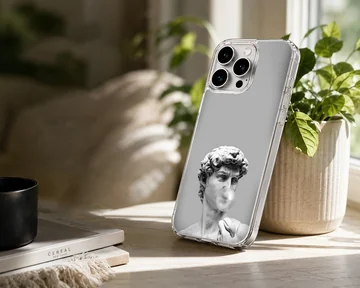 White statue with bubble gum on aesthetic abstract art phone case — Lifestyle
