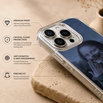 Aesthetic abstract artwork featuring a stylized portrait on phone case — Info