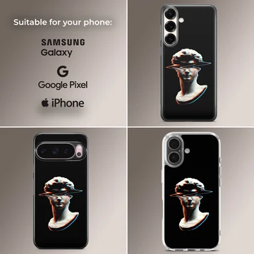 Aesthetic abstract art phone case with neoclassical bust design. — Collage