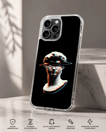 Aesthetic abstract art phone case with neoclassical bust design. — Specs
