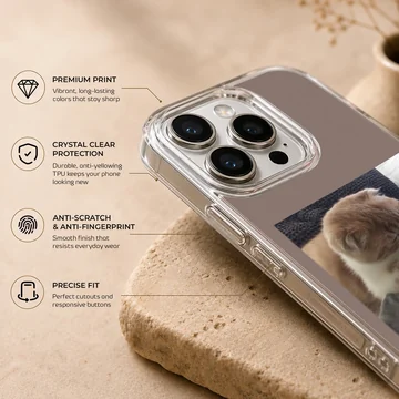 Aesthetic cat design on a phone case featuring a serene photographic style. — Info