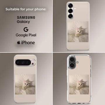 Aesthetic Cat featuring a serene white feline on a phone case — Collage