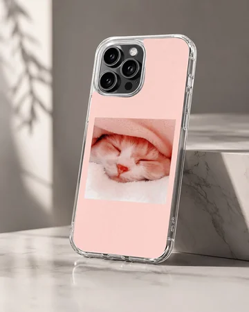 Aesthetic cat in serene sleeping pose, printed on phone case — Hero