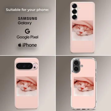 Aesthetic cat in serene sleeping pose, printed on phone case — Collage