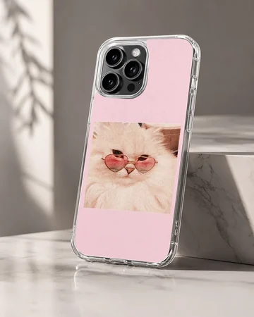 Aesthetic Cat with sunglasses on a pink backdrop phone case — Hero