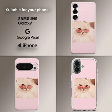 Aesthetic Cat with sunglasses on a pink backdrop phone case — Collage